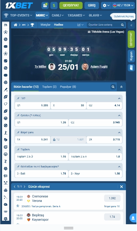 UFC onlayn mərclər üçün mobil versiya 1xBet-də – telefondan döyüşlərə baxmaq, bazarları açmaq və Kupon formalaşdırmaq